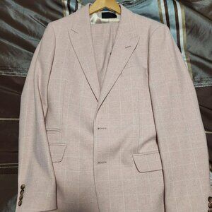 Mens Light Pink Check Suit Size 38 Chest and 32 Pant